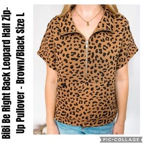 BiBi Be Right Back Leopard Half Zip-Up Pullover - Brown/Black Size L